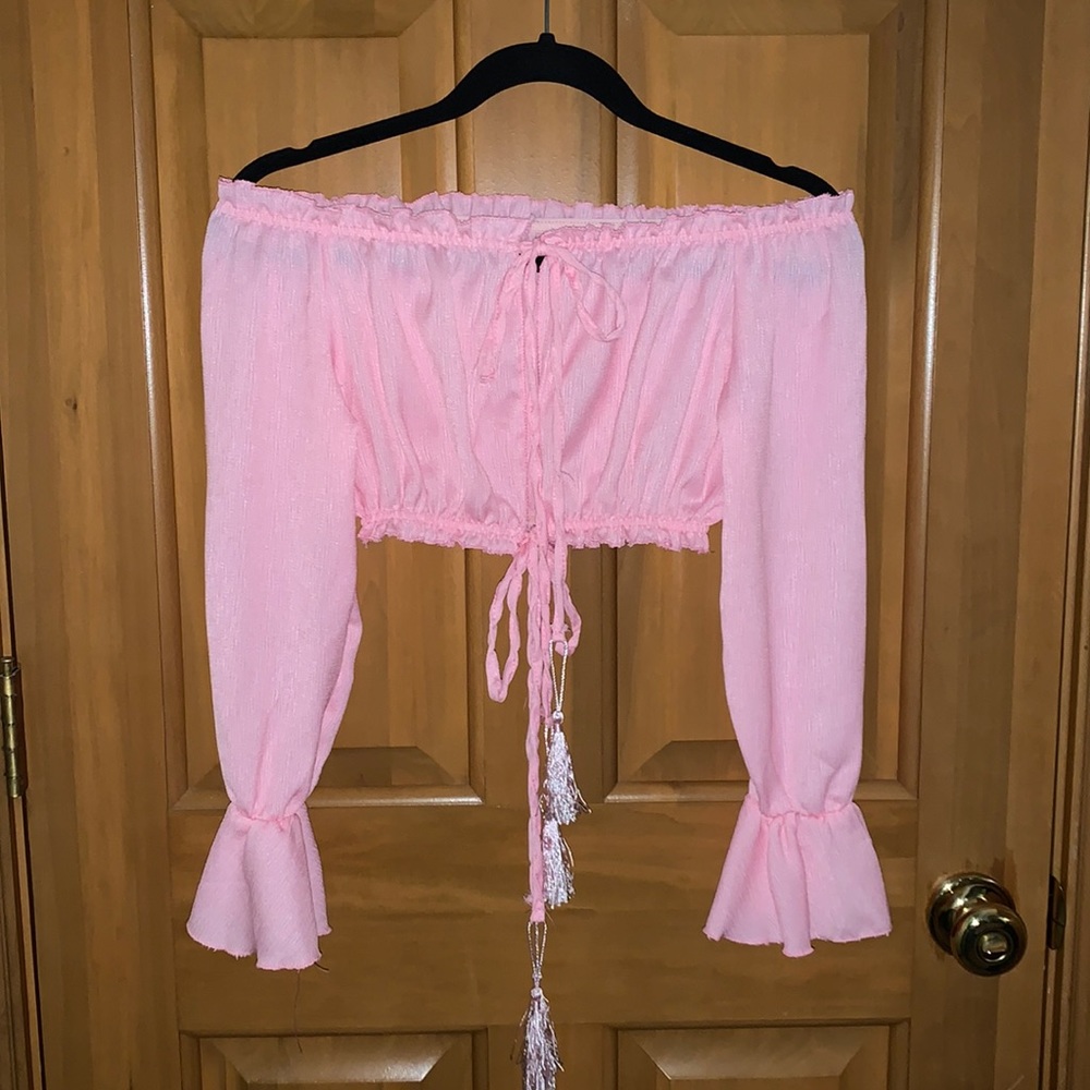 SHEIN off the shoulder, front tie, crop top, size S